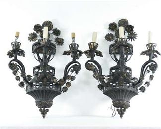 Pair Cast Metal Wall Sconce Light Fixtures