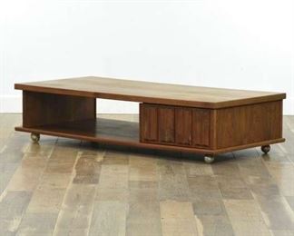 Mid Century Modern Coffee Table W Storage & Casters