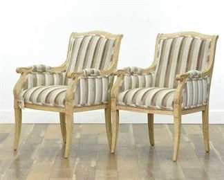 Pair Bau Furniture Empire Revival Striped Armchairs