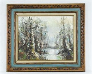Framed Original Oil/Canvas Stream & Trees