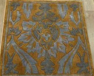 Handmade 3'X3' Gray & Brown Botanical Pattern Area Rug