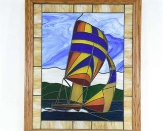 Framed Art Glass Sailboat