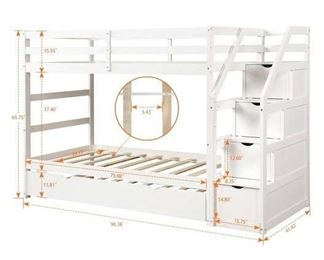 White Sidney Twin Over Twin Bunk Bed (Steps Only)