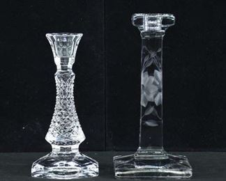 Pair Of Crystal Like Pressed Glass Candlestick Holders