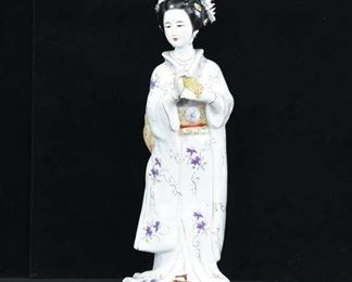 Hand Painted Asian Maiden W Gold Obi Detail