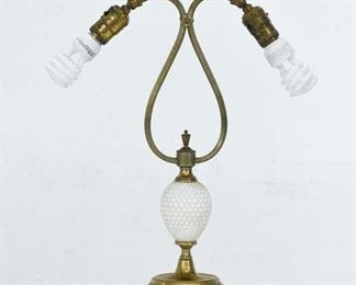 Colonial Brass & Milk Glass Dual-Bulb Table Lamp
