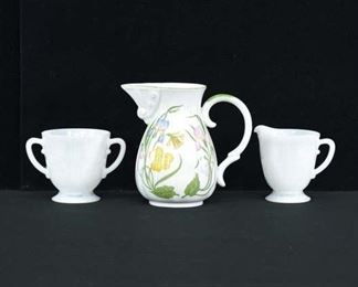 Set 3 Mix China- Milk Glass Cream & Sugar, Mann Pitcher
