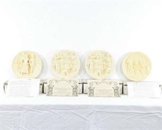 Set 4 Alabaster Relief Decorative Plates, Italy