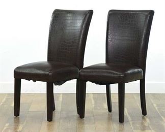 Pair Of Chocolate Faux Crocodile Print Dining Chairs