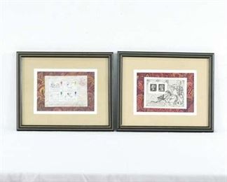 Pair Of Framed English First Day Cover Stamps Art
