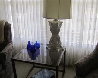 GLASS AND BRASS END TABLE