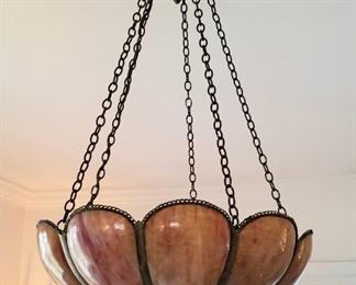 Stunning 1920's Inverted 20 Panel Curved Slag Glass Chandelier with Acorn Detailing