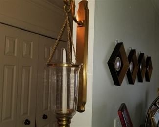 Vintage brass and glass Hurricane sconce w Wall Mount