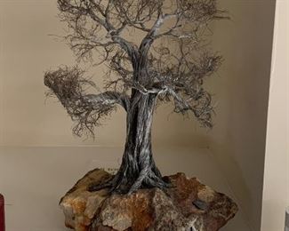 Stone & Metal Tree Sculpture