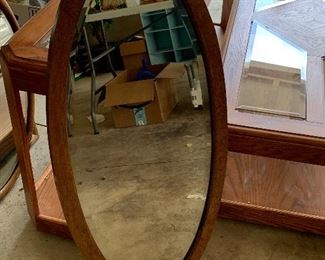 Antique Oak Oval Mirror