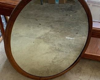 Antique Oak Round Mirror