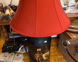 antique toleware lamp