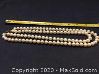 Double Strand Pearl Necklace With 14K Clasp