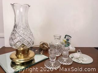 Waterford Crystal Lamp, Tiffany Vase, Peggy Karr Fused Glass