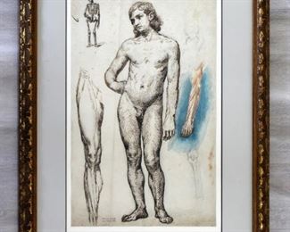 Ferdinand Gaillaro Academic Study Ink Watercolor Framed