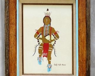 Framed Tempera Board Painting Chief Wolf Robe Hunt 1950