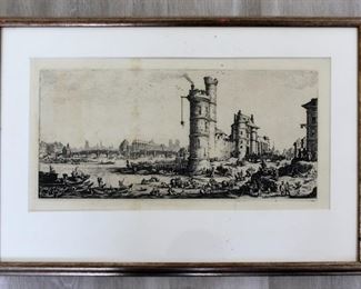 Jacques Callot View of Pont Neuf Etching Framed 1631