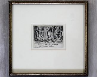 Jacques Callot "Balli Di Stessaia" 1621 Etching Framed
