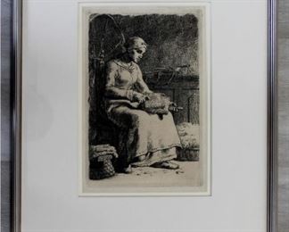 Jean Francois Millet "La Cardeuse" Framed Etching
