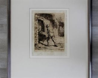 Jean Francois Millet "Man w/ Wheelbarrow" Etching