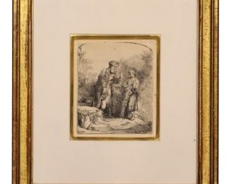Rembrandt "Abraham & Issac" Framed Etching Drypoint