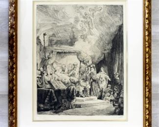 Rembrandt "Death of a Virgin" 1639 Etching w Drypoint
