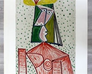 Picasso Lady Poster Red Green Yellow