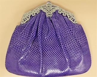 Judith Leiber Purple Lizard Jeweled Top Purse