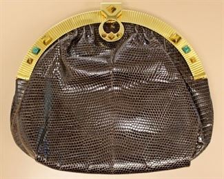 Judith Leiber Finesse Le Model Brown Snakeskin Purse