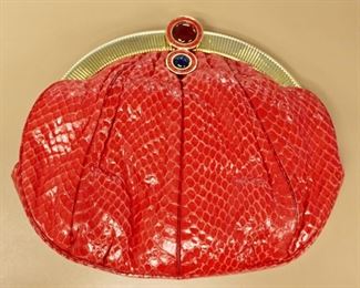 Judith Leiber Red Snakeskin Clutch
