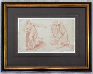 Johann Daniel Preissler 2 Male Figures Conte Crayon