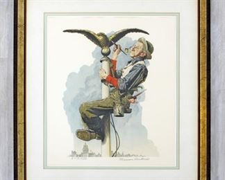 Framed A.P. Litho Signed Norman Rockwell Gilding Eagle