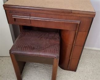 Singer Art Deco sewing machine stand with bench cork piece glued to top. - $60