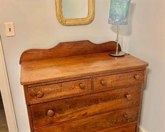 Vintage cherry dresser $375, mirror $50, lamp $25, silhouette $40