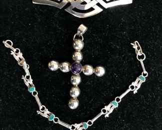 Woven pin, cross and llama bracelet - llama bracelet sold