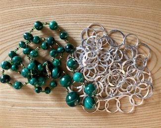 Malachite necklace,  $40.00 . Silver hoop necklace sold.
