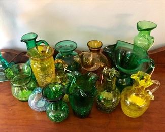 Greens and yellows crackle glass $8 each
