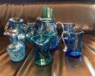 Blues and greens crackle glass $8 each