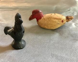 Black Mexican clay pie whistle $10, and primitive wooden duck  1.5" by 2" $10