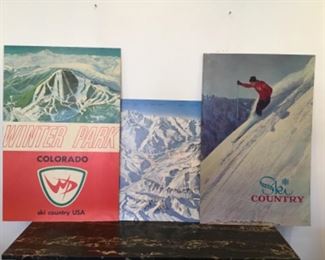 3 Vintage Ski Posters Mid Century