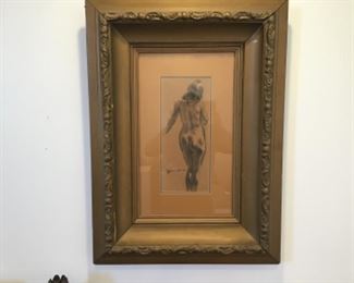 Charcoal Sketch Nude Woman in the manner Degas signed