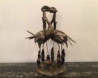 Abstract Brutalist Figural Heron Statue Mid Century
