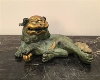 Old Chinese Bronze Pho Dog Statue