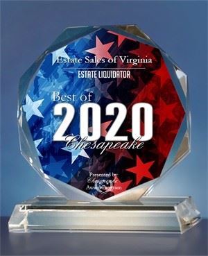 Estate Sales of Virginia has been presented with the prestigious award for the BEST LIQUIDATOR OF 2020 in the Chesapeake and surrounding areas.  One more reason we are the "Premier Estate Sale Company in Tidewater"
