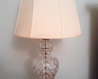 One of pair of WATERFORD lamps with silk shades